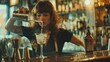© Mas - Professional bartender girl pouring alcoholic drink. ai generated image