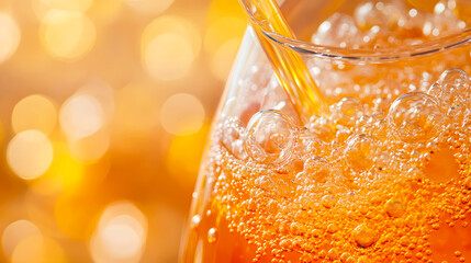 Close-up of an Aperol Spritz with bubbles and a straw, showcasing the vibrant orange color