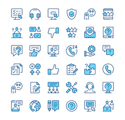 Fototapete - Customer service icons. Outline symbols. Vector blue line icons set