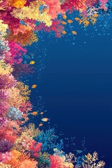 Wall Mural - Colorful Coral Reef with Fish and Bubbles Underwater Background