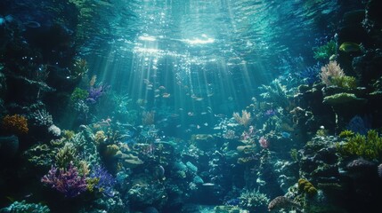 Poster - Underwater Scene with Colorful Fish and Coral Reef