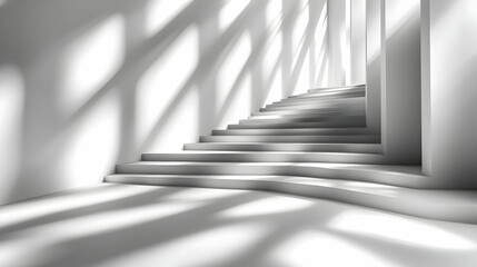 Wall Mural - Modern Minimalist White Staircase with Sunlight Shadows