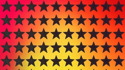 Wall Mural - Black stars on yellow and red gradient background. Perfect for festive event invitations, party flyers, and cheerful social media graphics.