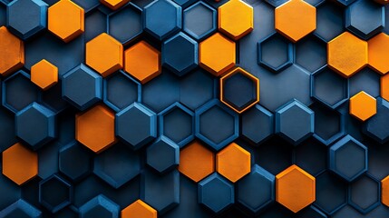 Poster - Abstract Hexagon Pattern in Blue and Orange