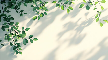 Wall Mural - Green Leaves Shadow Overlay Mockup on Light Background