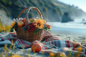 Wall Mural - Picnic Basket by the Beach