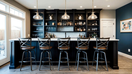 Sticker - Home bar with stools and shelves background