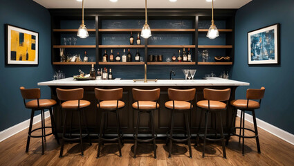 Sticker - Home bar with stools and shelves background