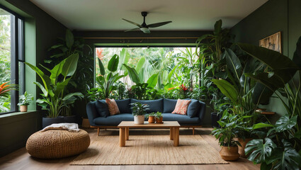 Wall Mural - Indoor garden room with tropical plants background