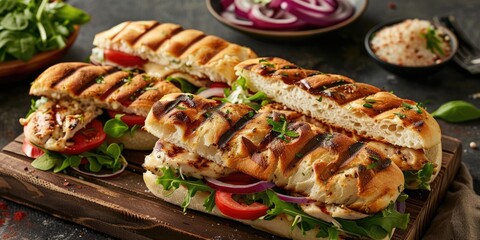 Sticker - Fresh Italian Focaccia Sandwich with Grilled Chicken and Vegetables High Quality Image