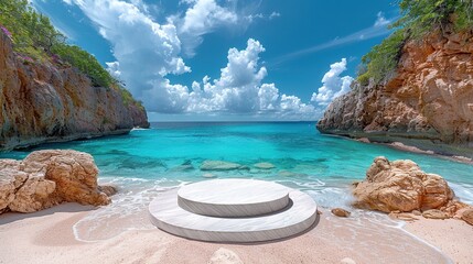 Wall Mural - Stunning Coastal Paradise with White Marble Platform