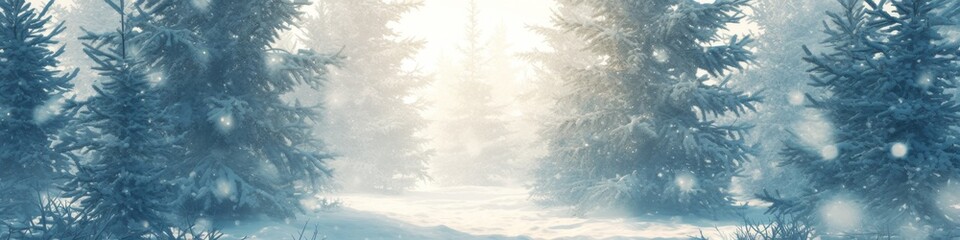 Naklejka na meble Enchanting Winter Wonderland: Anime-Style Snowy Forest Path with Sunlit Pines. Dreamy Abstract Concept Art for Games, Storybooks, and Festive Decor. Serene 4K Wallpaper Capturing New Year's Magic and 