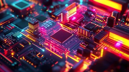 Poster - Computer motherboards and circuit boards. Abstract circuit board with a lot of micro chips. Main microchip on the motherboard. Tech science background. Semiconductor and circuit board. Circuit board 