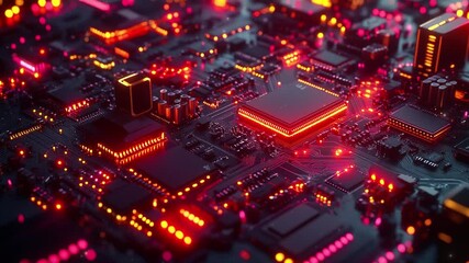 Poster - Computer motherboards and circuit boards. Abstract circuit board with a lot of micro chips. Main microchip on the motherboard. Tech science background. Semiconductor and circuit board. Circuit board 