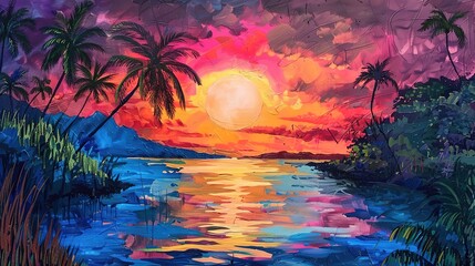 Tropical sunset wallpaper