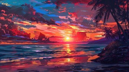 Poster - tropical sunset wallpaper