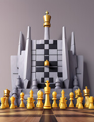 Sticker - Illustration of a chessboard with a strategic move being made to protect the king, symbolizing risk mitigation in decision-making with copy space.

