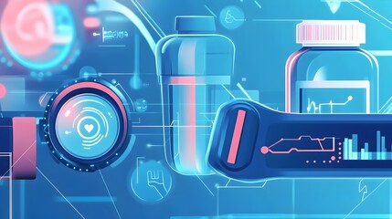 Poster - A graphic showcasing the connected running accessories such as smart armbands and trackers that are part of the Internet of Things ecosystem designed to enhance athletic performance and wellness