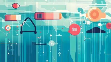Poster - stylized graphic depicting the of the internet of things iot with swimming and fitness gear