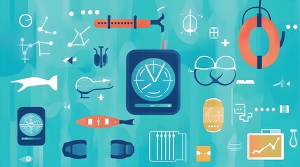 Poster - graphic showcasing the Internet of Things IoT technology for innovative smart swimming accessories