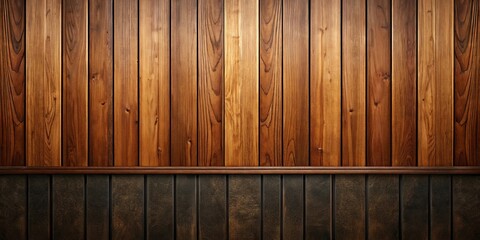 Wood paneled wall with brown stripe and dark wood panel at bottom