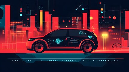 Poster - innovative graphic depicting the of the internet of things iot with electric vehicle technology