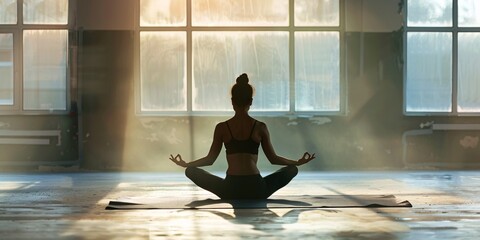 Aufkleber - Experience tranquility with a peaceful indoor yoga meditation pose.