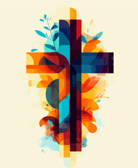 colorful christian cross isolated vector illustration