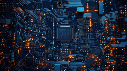Poster - Computer motherboards and circuit boards. Abstract circuit board with a lot of micro chips. Main microchip on the motherboard. Tech science background. Semiconductor and circuit board. Circuit board 