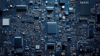 Poster - Computer motherboards and circuit boards. Abstract circuit board with a lot of micro chips. Main microchip on the motherboard. Tech science background. Semiconductor and circuit board. Circuit board 