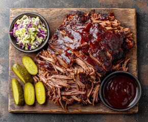 Wall Mural - Tasty Pulled pork with cucumber. AI generative.