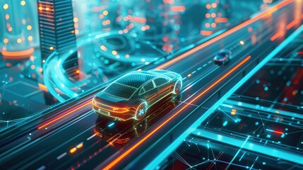 Futuristic Cityscape with Self-Driving Car