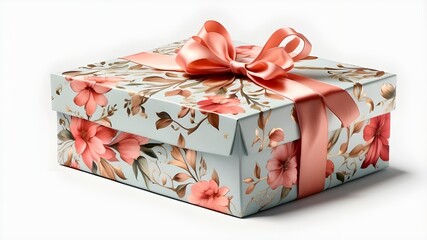  A beautifully designed gift box featuring elegant floral motifs, with a satin ribbon bow, isolated on a transparent background for a versatile PNG image. 