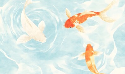 Wall Mural - Japanese style elegant goldfish swimming illustration, Generative AI