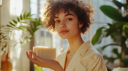 Poster - Woman Holding a Bar of Soap in a Room Filled With Natural Light