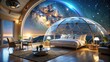 © somsak - Luxurious space hotel with dome providing a breathtaking view of the stars , luxury, space, hotel, dome