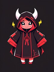 Poster - Cute Anime Girl with Devil Horns Wearing a Red and Black Robe