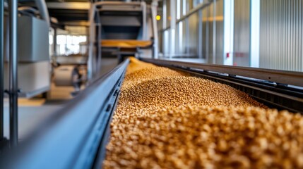 Grain Conveyor Belt in a Factory Setting