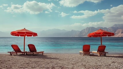 Wall Mural - Chairs, umbrellas, Egypt, Sinai, Red Sea