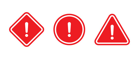 Poster - Red warning sign icon set in flat style. Caution concept