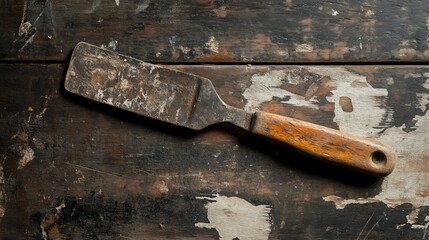 Antique putty knife on wood