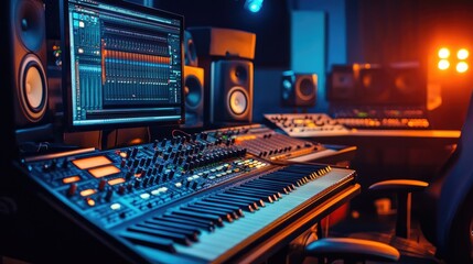 State-of-the-Art Music Studio with Professional Sound Equipment and Instruments