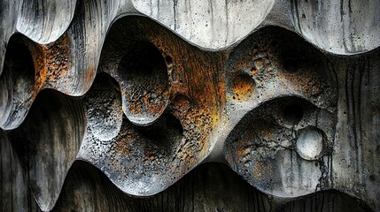   Wooden structure with numerous holes at its core and center