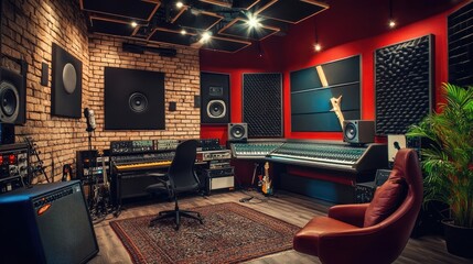 Wall Mural - State-of-the-Art Music Studio with Professional Sound Equipment and Instruments