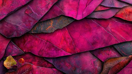   Close-up view of a purple and red leaf wallpaper with fallen leaves effect