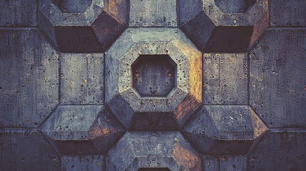 Wall Mural -   A zoomed-in image of a wall composed of hexagonal tiles with a central hole