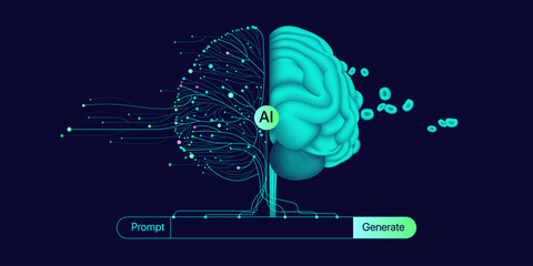 Fototapete - Illustration of abstract stream information. Generate image, video from prompt concept. Big data, technology, AI, data transfer, data flow, generative ai, large language model, ai brain background