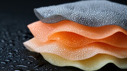 Wall Mural -   A close-up of a sponge atop a black background with water droplets on the surface