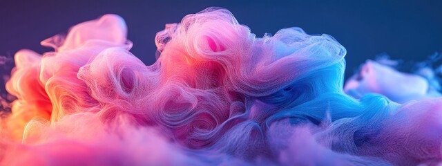 Cotton candy being spun, fluffy pink and blue strands, under bright carnival lighting