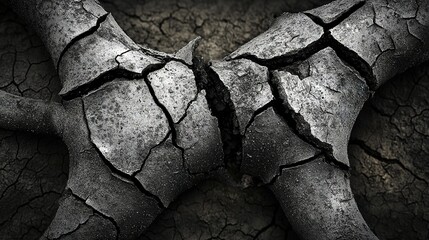 Wall Mural -   Black and white image of tree bark with crack in barren setting